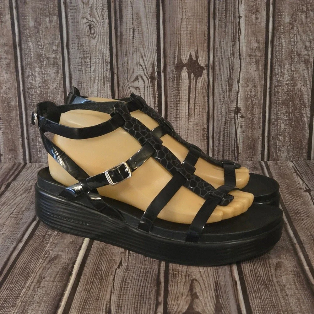 Sz 9 M Donald J‎ Pliner Fritz Black Patent Platform Gladiator Sandals VGUC!